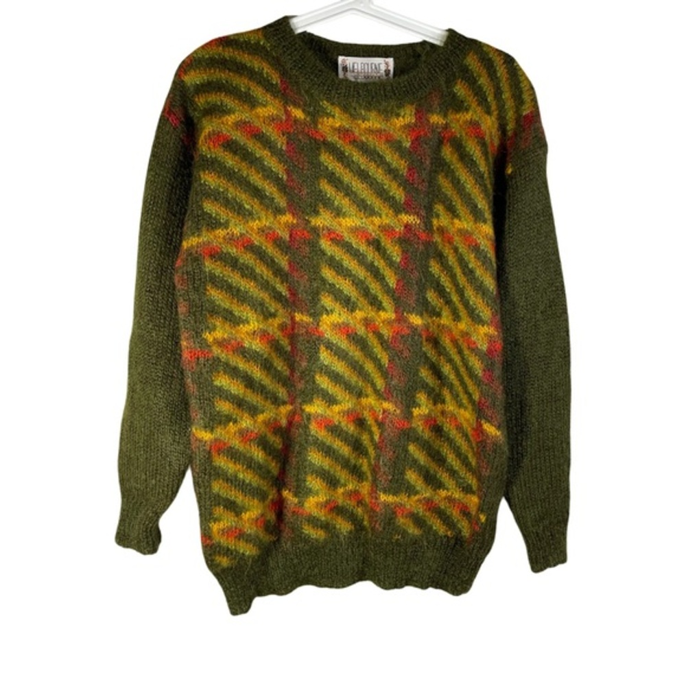 VTG 80S MELBOURNE ELEMENTS WOMENS MOHAIR CHECKERED ABSTRACT SHAGGY SWEATER Sz M